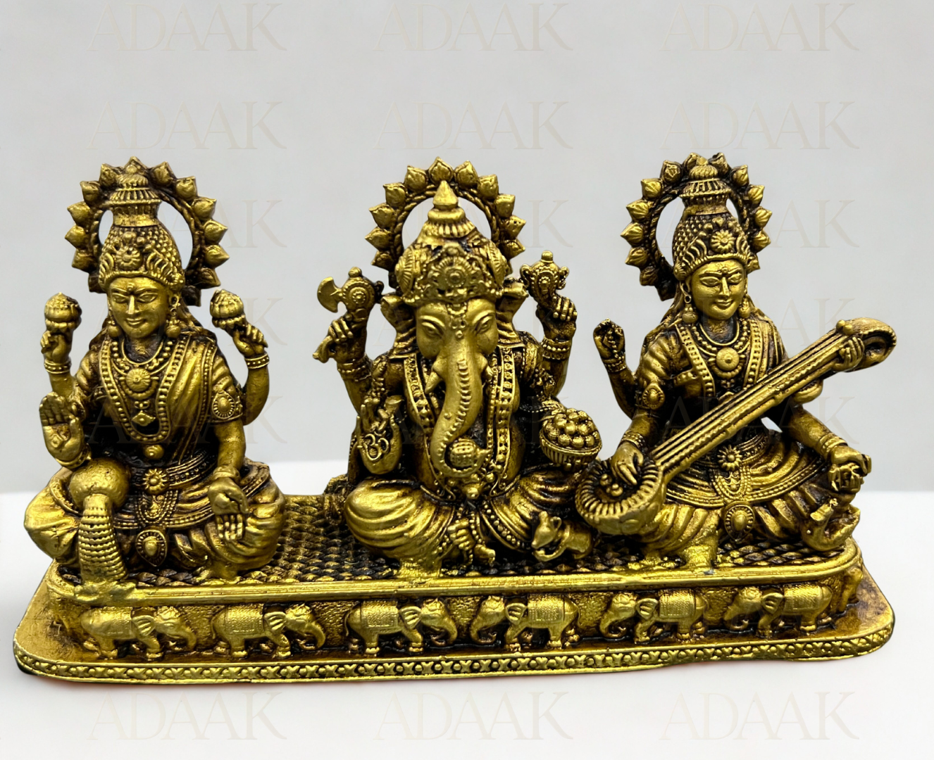 Auspicious Brass Lakshmi Ganesh Saraswati Trio Idol | Wealth & Wisdom