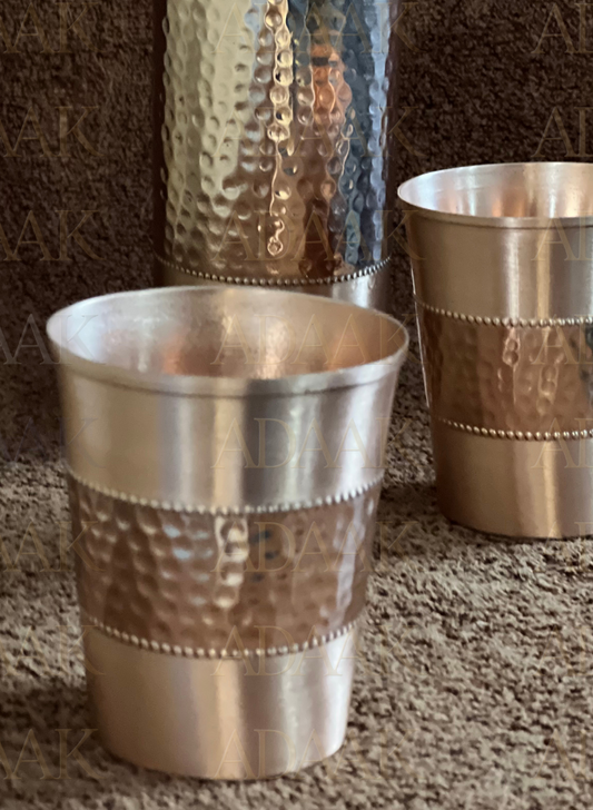 Hammered Border Copper Bottle & Glass Set (set of 3)