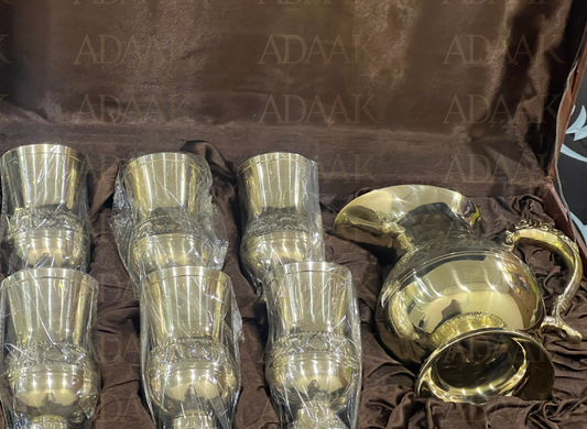 Premium Brass Embose Jug & 6 Glass Set