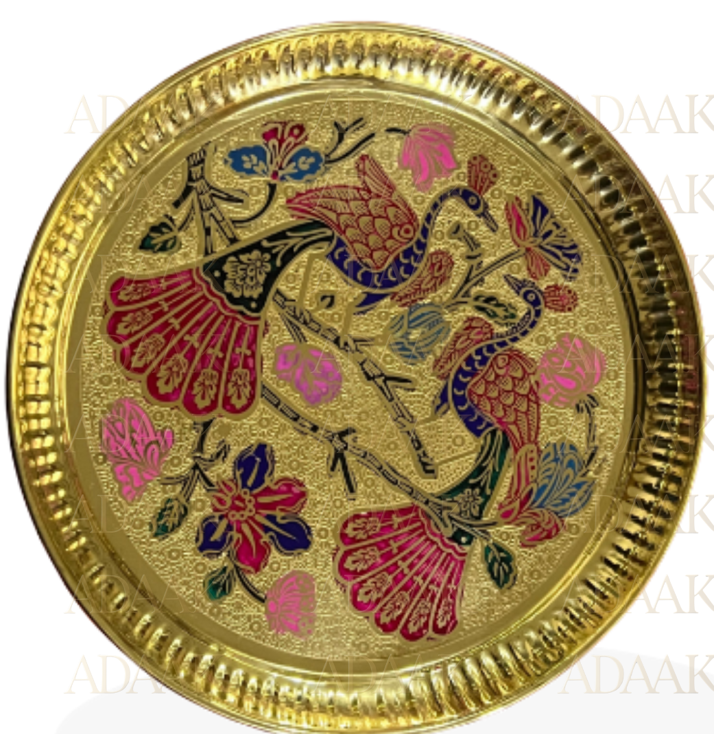 Adaak Peacock Design Brass Pooja Thali (set of 6pcs) - Spiritual Grace & Beauty