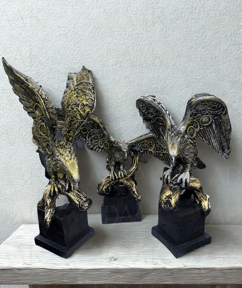 Set of 3 Eagle Statues | Modern Abstract Falcon Home Decor