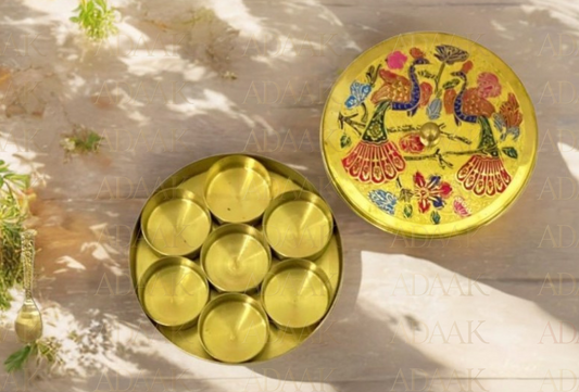 Rangdaani – Handpainted Brass Spice Keeper (5 inch)