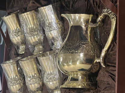 Premium Brass Embose Jug & 6 Glass Set
