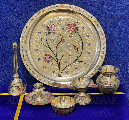 Adaak's Divine Blossom Thali Set (Set Of 6pcs)- Sacred Artistry For Rituals