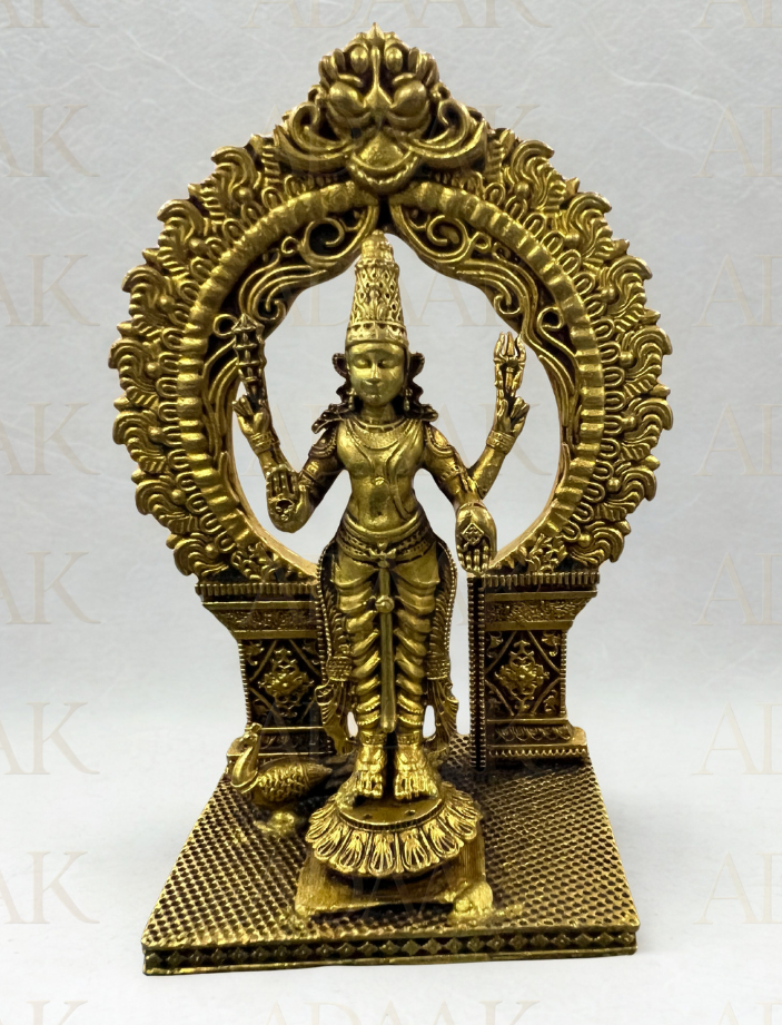 Standing Goddess Lakshmi Idol with Circular Prabhavali Arch | Brass Finish Murti