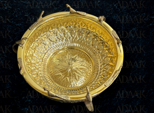 Adaak Golden NavamMayur Brass Urli – Multi-Peacock Adorned
