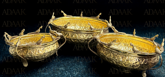 Adaak Golden NavamMayur Brass Urli – Multi-Peacock Adorned