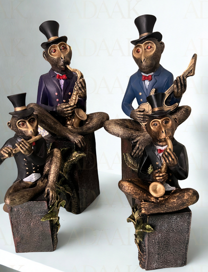 Whimsical Monkey Band Figurine Set of 4 - Unique Home Decor Statues