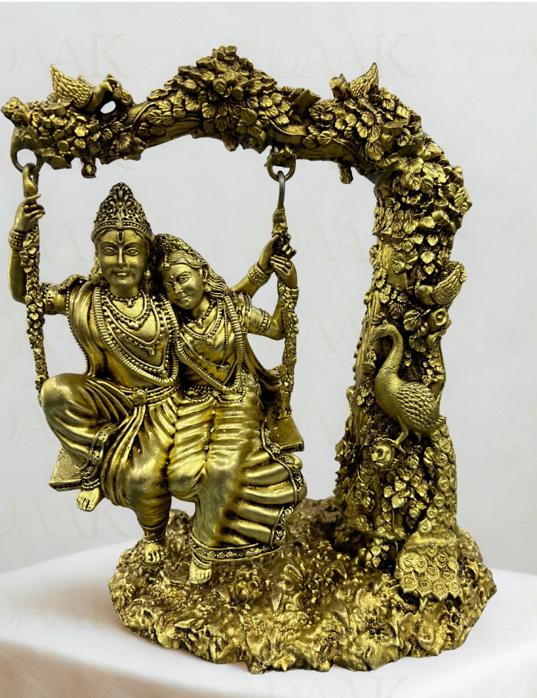 Divine Radha Krishna Jhula - Brass Finish Murti
