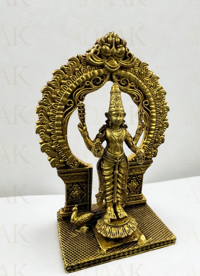 Standing Goddess Lakshmi Idol with Circular Prabhavali Arch | Brass Finish Murti