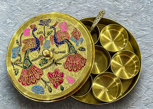 Rangdaani – Handpainted Brass Spice Keeper (5 inch)