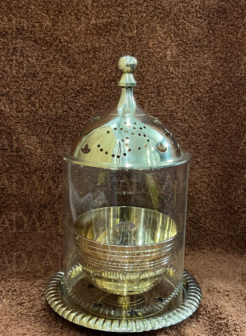 Brass Diya With Glass Cover