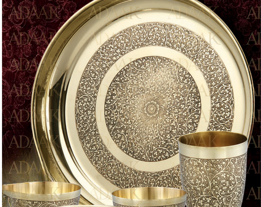 Adaak's Kavya Brass Thali Set - 5Pc