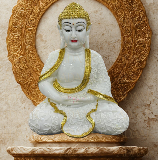 Adaak's White & Golden Meditating Buddha Idol – Spiritual Home Décor