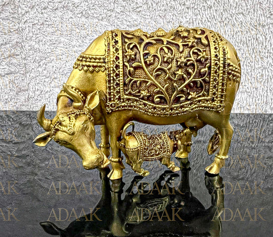 Adaak's Kamdhenu Cow with Calf Statue – Traditional Decorative Showpiece