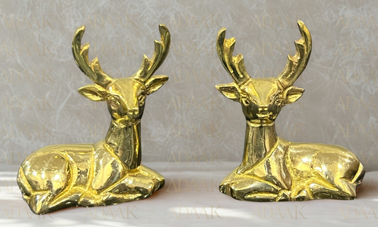 Adaak's Elegant Brass Sitting Deer Figurine Pair