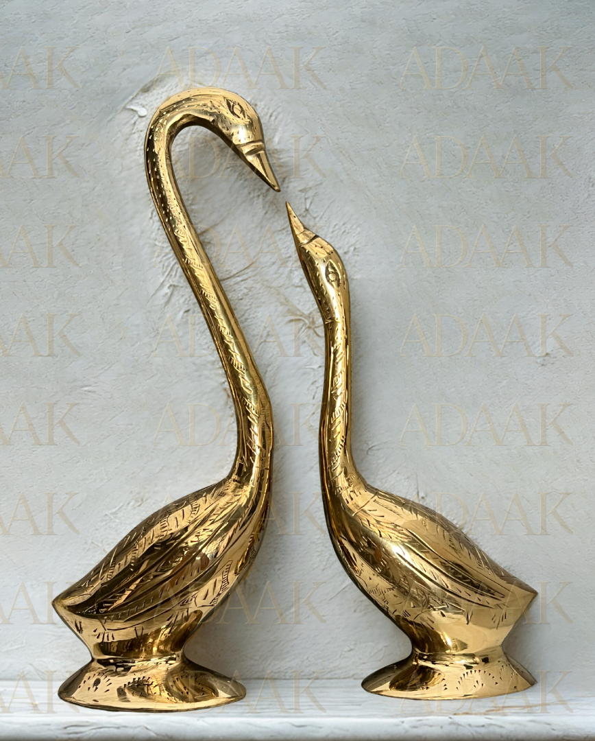 Brass Swan Pair Statue