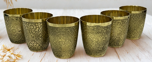 Adaak's Ruhani Brass Glass Set (set of 6 glasses)- Celestial Inspired Drinkware