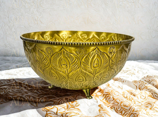 Adaak's Brass Bowl with Peacock Feather Motif