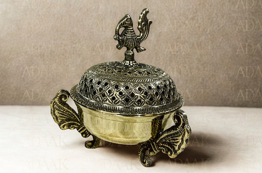 Adaak's Peacock Brass Potpourri & Incense Holder - Symbol of Purity & Positivity