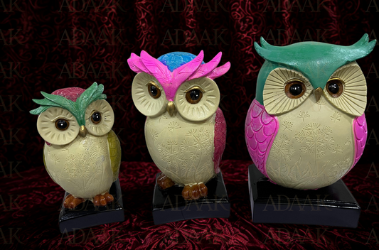 Adaak’s Colorful Owl Figurines (Set of 3) – Quirky & Vibrant Decorative Showpieces