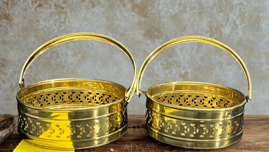 Brass Pooja Basket – Traditional Spiritual Essentials Holder (set of 2)