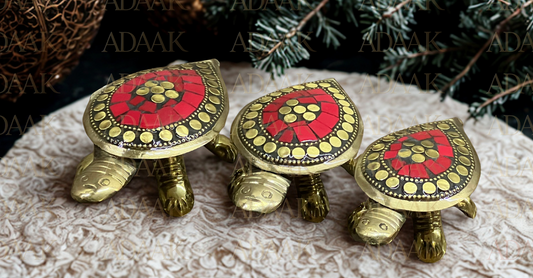 Brass Tortoise Set of 3- Feng Shui-Inspired Prosperity Charm