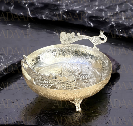 Adaak MayurVilas Silver Urli Set (Set of 3) —Twin Peacock Handles