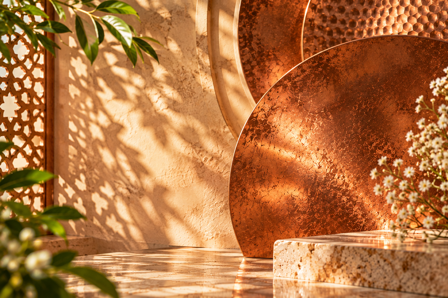 Traditional copper vessels in an Indian home