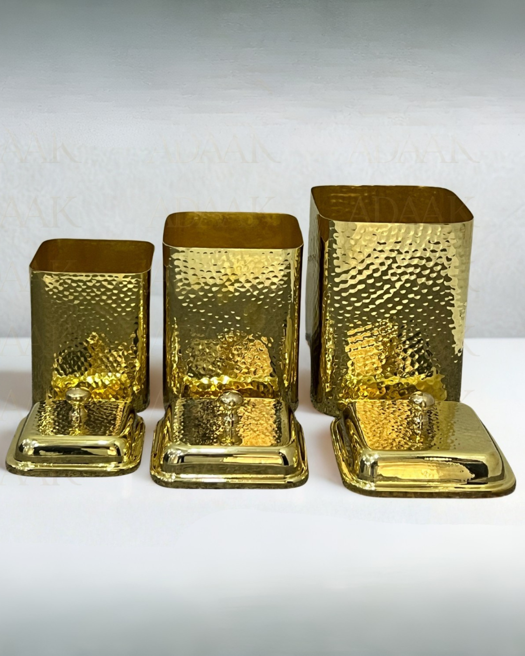 Java Square Dabba Adaak Vistaar Square Hammered Brass Dabba Set – Premium Artisan Storage ...