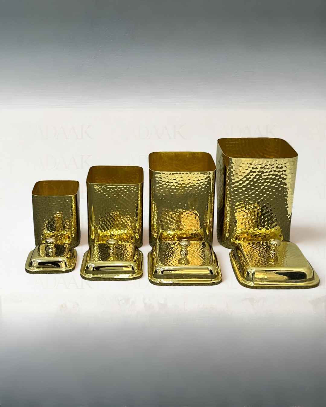 Java Square Dabba Adaak Vistaar Square Hammered Brass Dabba Set – Premium Artisan Storage ...