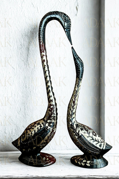 Brass Black Pattern Swan Couple