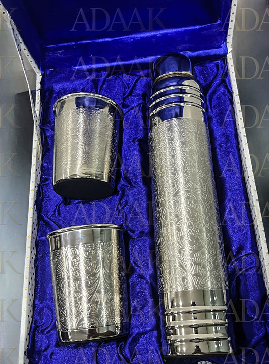 Adaak's Regal Floral Bottle And Glass Set Of 3 – Elegant Drinkware