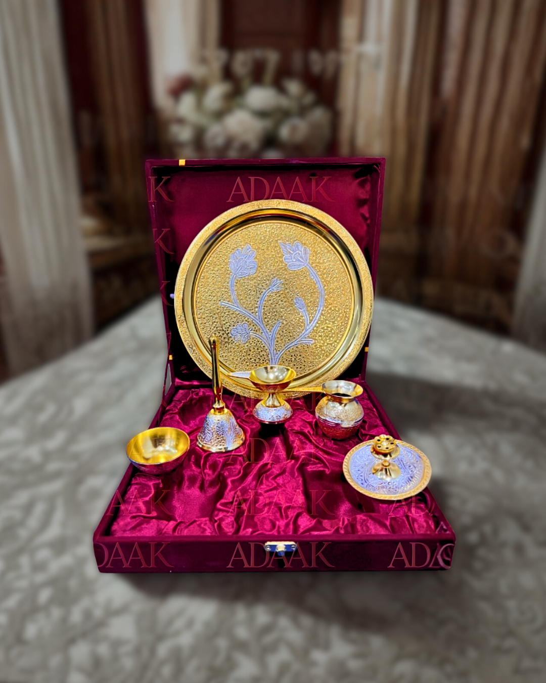 Double Tone Brass Pooja Thali | Elegant Ritual Decor by Adaak – ADAAK
