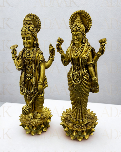 brass side view of vishnuji and lakshmi ji