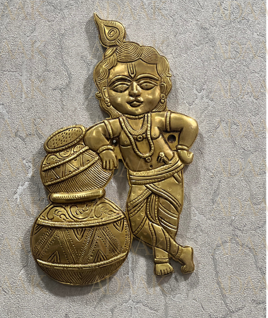 Adaak's Matki Krishna Brass Wall Hanging